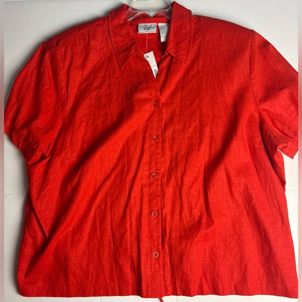 Studio Ease Women 34W Shirt Orange Red Linen Rayon Button Up New with Tags